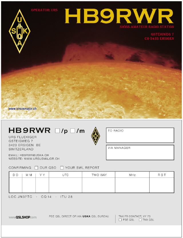 QSL- Karte f&uuml;r den Postversand (ab 01/2020)
