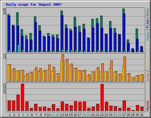 Daily usage for August 2007
